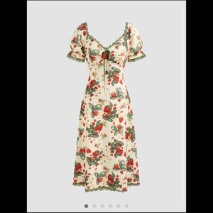 Cider Cream and Green Floral Midi Dress